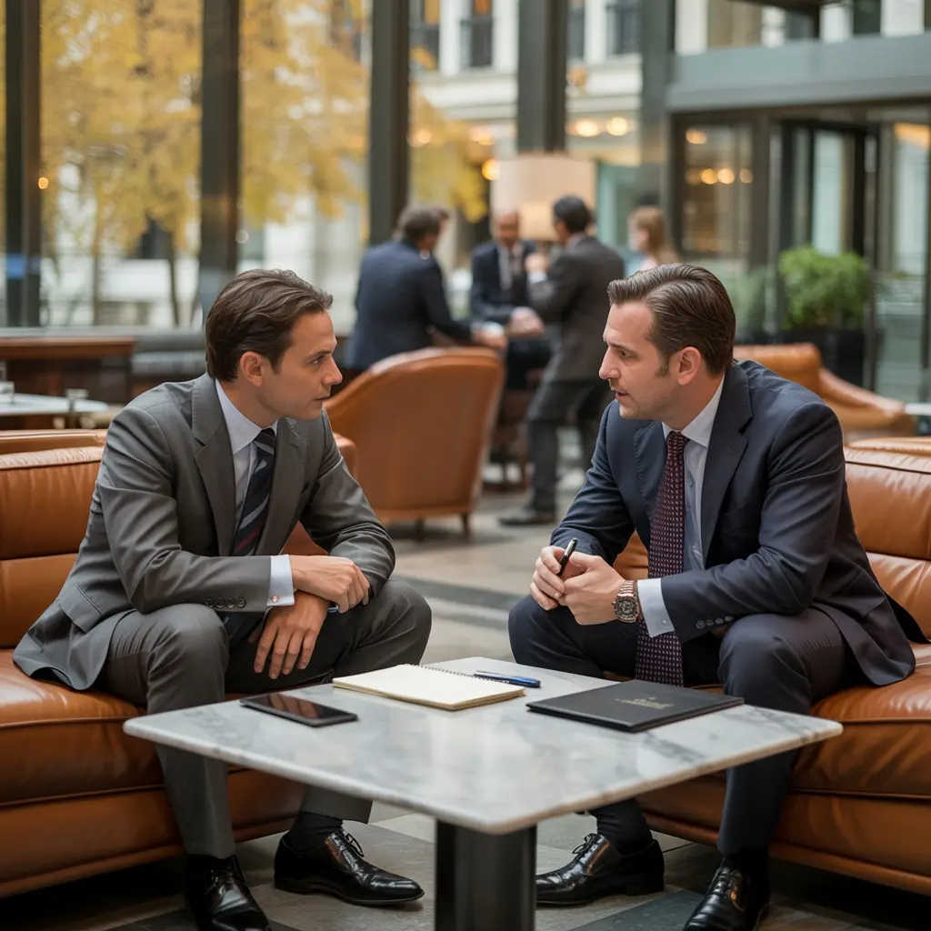 Dos profesionales revisando un asunto en una reunión